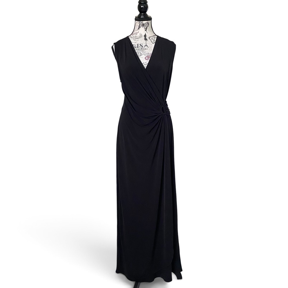 Tommy Bahama Clara Faux Wrap Maxi Dress Women M Black Sleeveless V-Neck Gown NEW